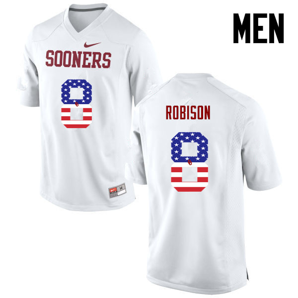 Men Oklahoma Sooners #8 Chris Robison College Football USA Flag Fashion Jerseys-White - Click Image to Close
